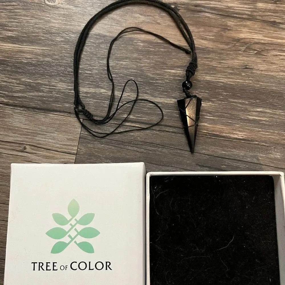 Tree of Color in box Obsidian Truth Pyramid stone necklace